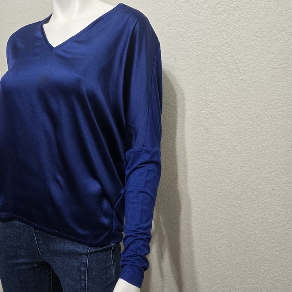 NWT WHBM Blue Woven Long Sleeve Tee Size S - Picture 3 of 10